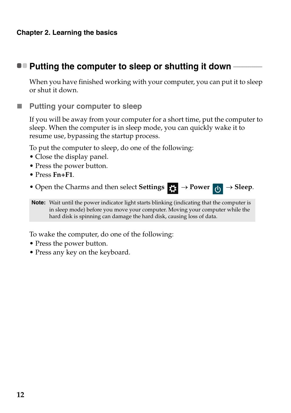 Putting the computer to sleep or shutting it down | Lenovo IdeaPad Z585 Notebook User Manual | Page 16 / 54