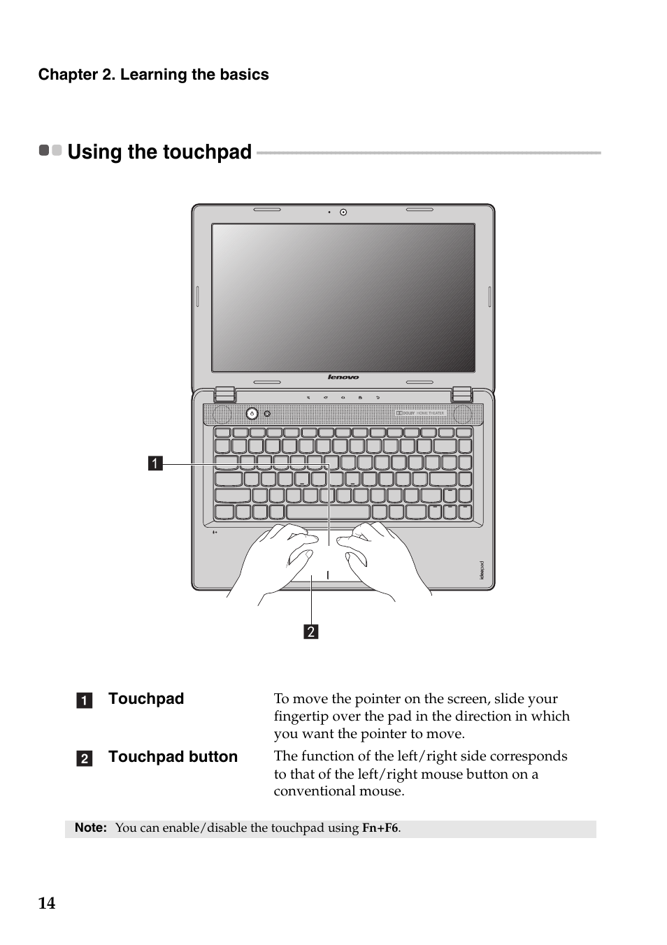 Using the touchpad | Lenovo IdeaPad Z585 Notebook User Manual | Page 18 / 54