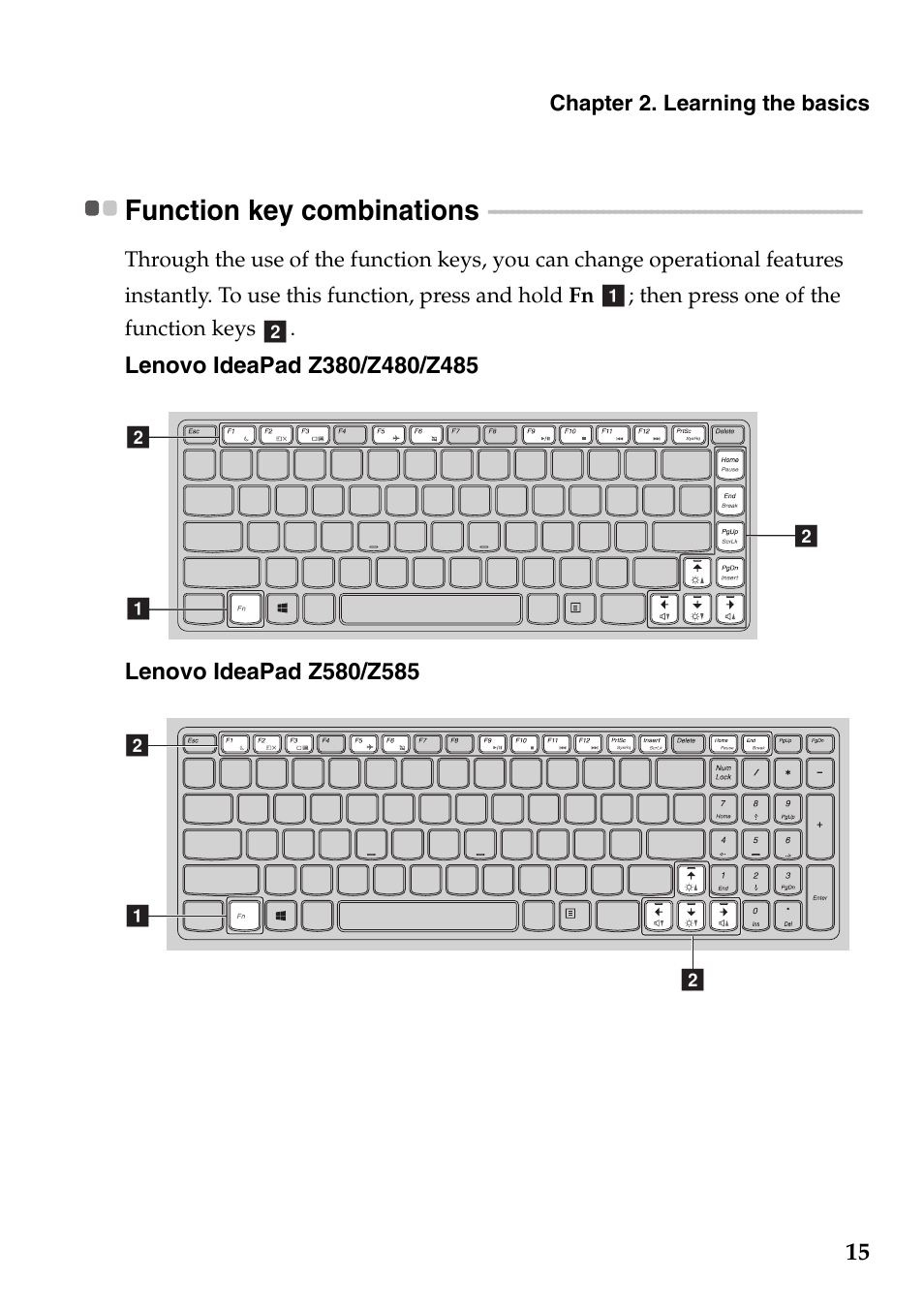 Function key combinations | Lenovo IdeaPad Z585 Notebook User Manual | Page 19 / 54