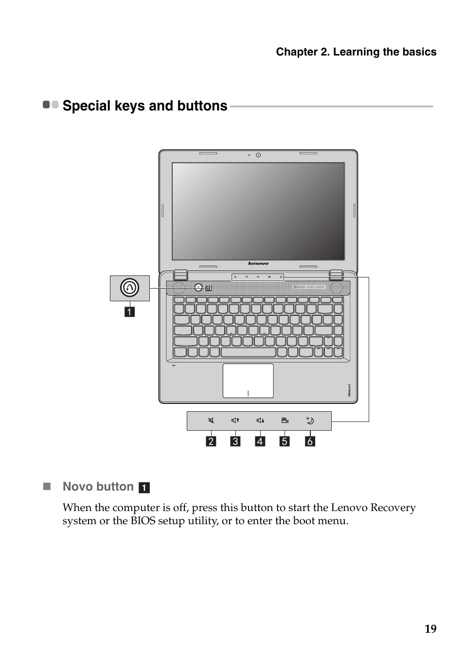 Special keys and buttons | Lenovo IdeaPad Z585 Notebook User Manual | Page 23 / 54