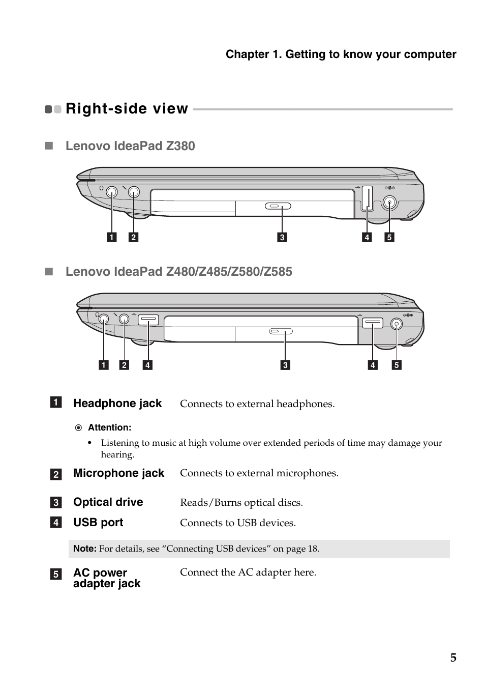 Right-side view | Lenovo IdeaPad Z585 Notebook User Manual | Page 9 / 54