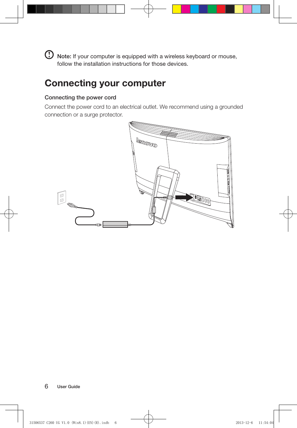 Connecting your computer | Lenovo C260 Touch All In One User Manual | Page 11 / 47