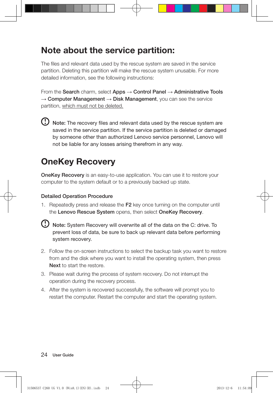 Onekey recovery | Lenovo C260 Touch All In One User Manual | Page 29 / 47