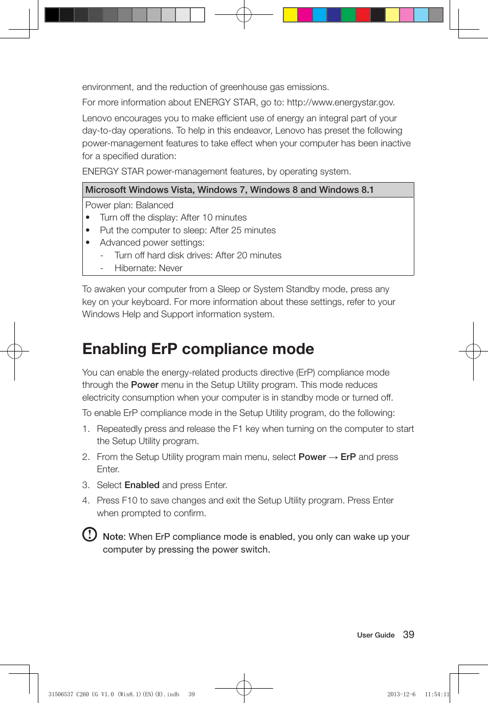 Enabling erp compliance mode | Lenovo C260 Touch All In One User Manual | Page 44 / 47