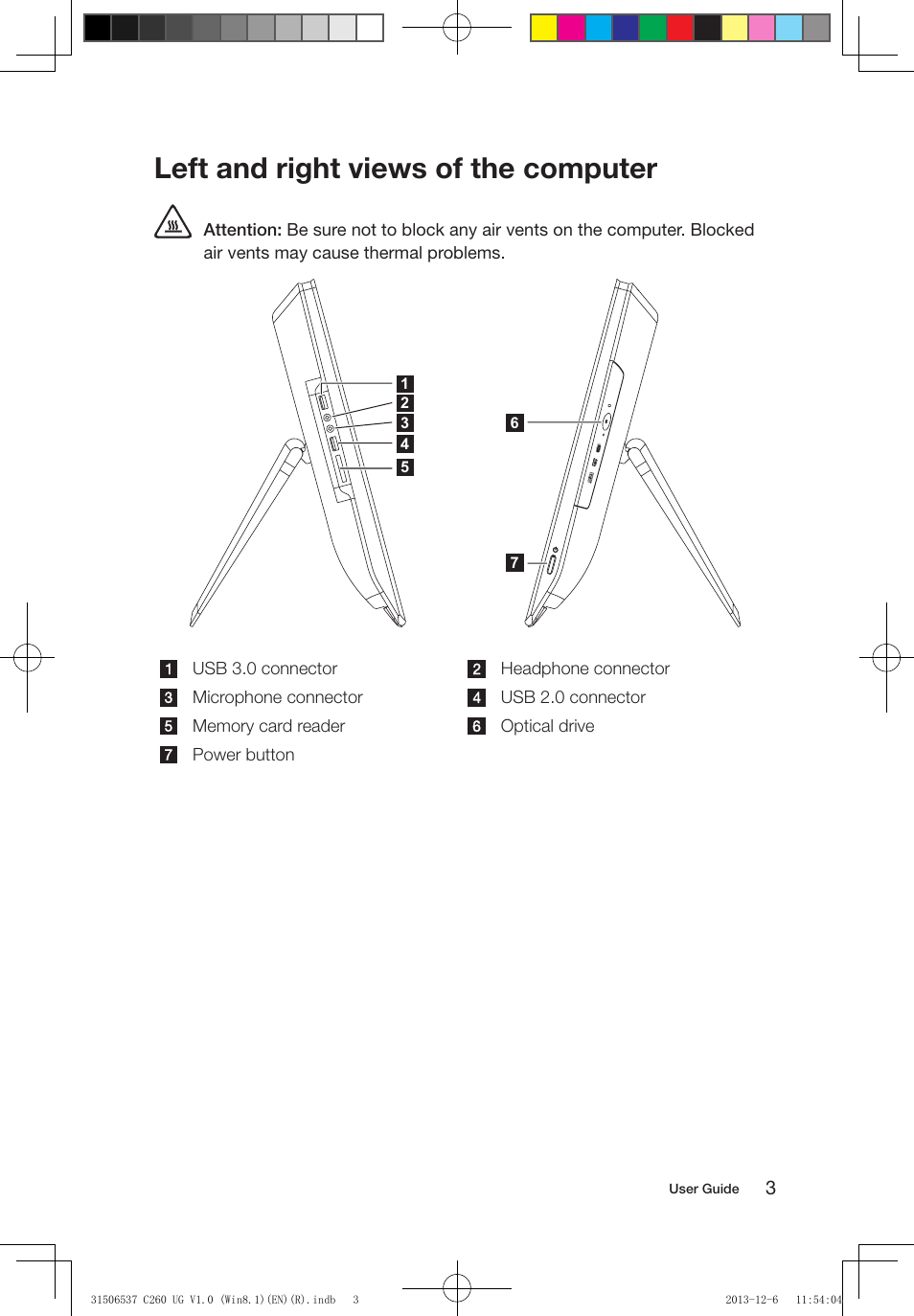 Left and right views of the computer | Lenovo C260 Touch All In One User Manual | Page 8 / 47