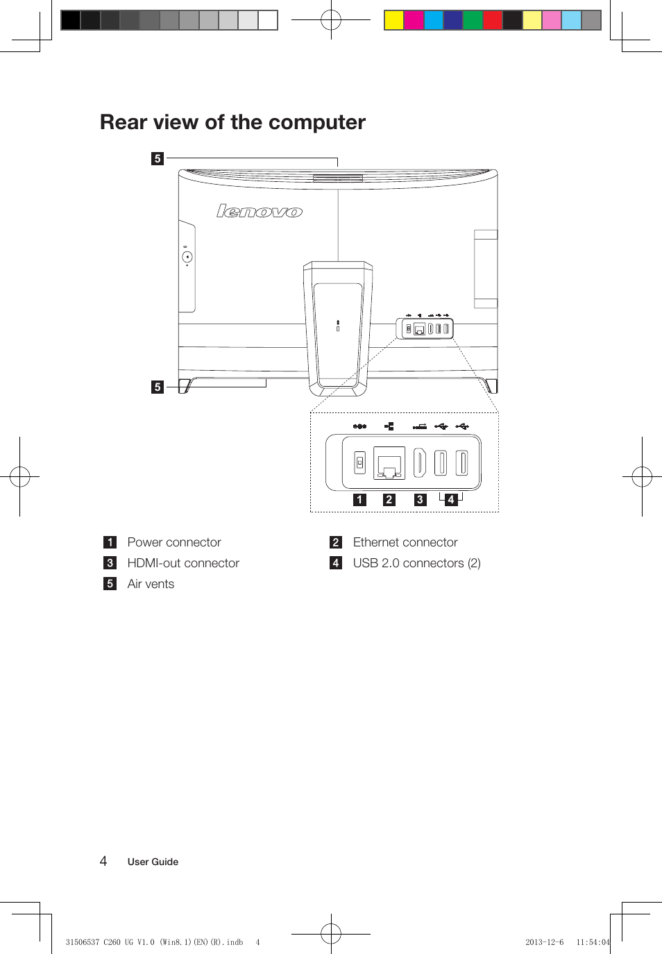 Rear view of the computer | Lenovo C260 Touch All In One User Manual | Page 9 / 47