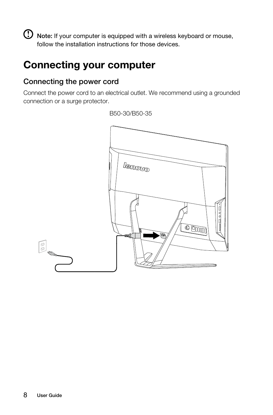 Connecting your computer | Lenovo B50-30 Touch All-in-One User Manual | Page 13 / 59