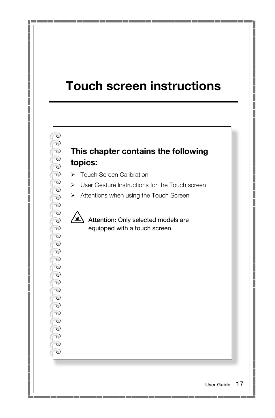 Touch screen instructions, This chapter contains the following topics | Lenovo B50-30 Touch All-in-One User Manual | Page 22 / 59