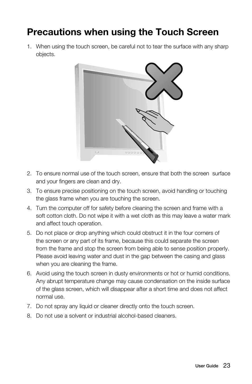 Precautions when using the touch screen | Lenovo B50-30 Touch All-in-One User Manual | Page 28 / 59