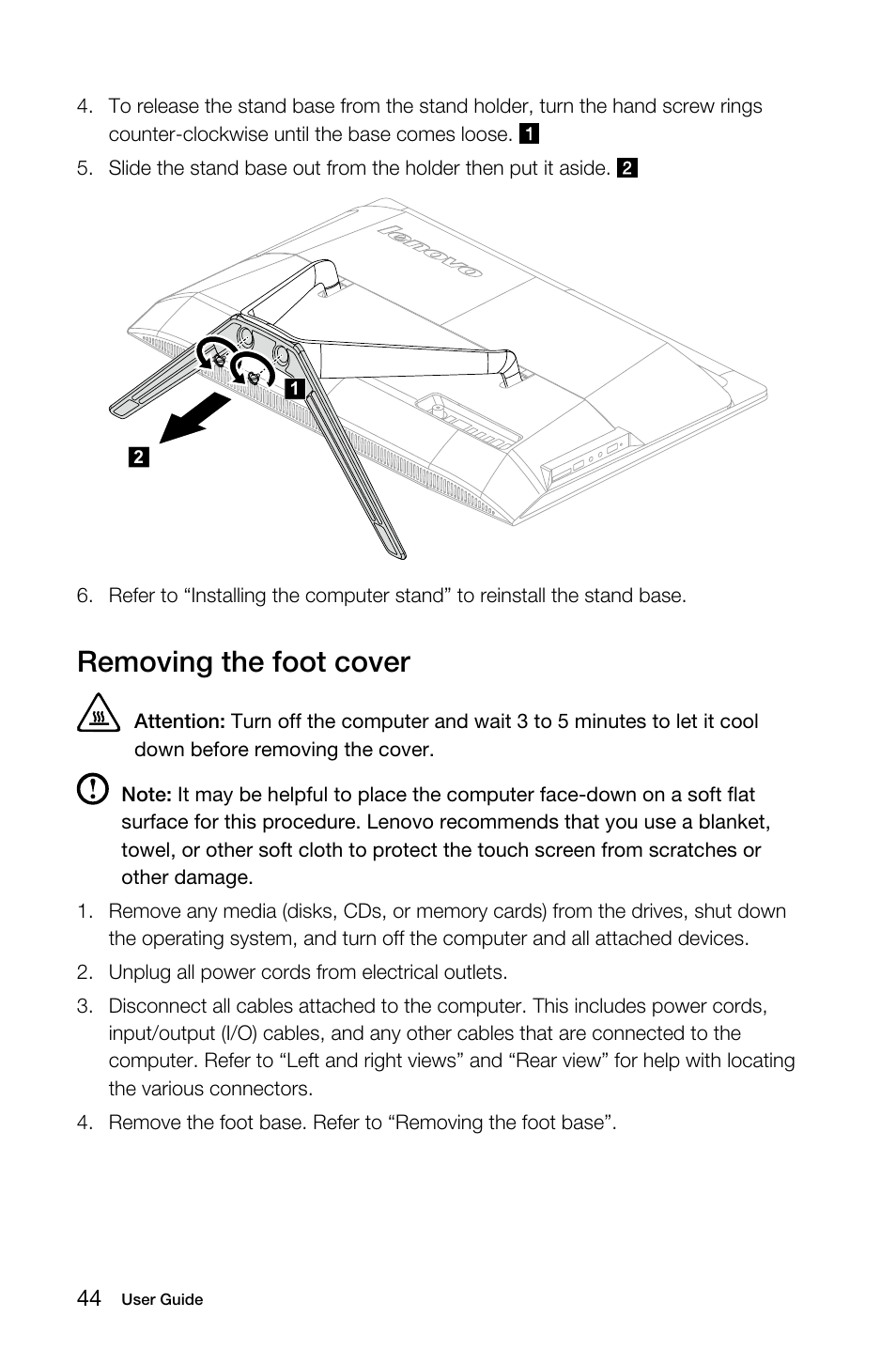 Removing the foot cover | Lenovo B50-30 Touch All-in-One User Manual | Page 49 / 59
