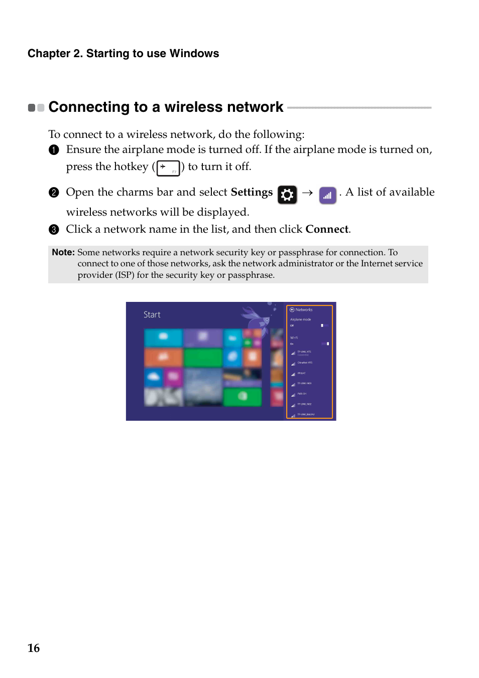 Connecting to a wireless network | Lenovo S20-30 Notebook User Manual | Page 20 / 34