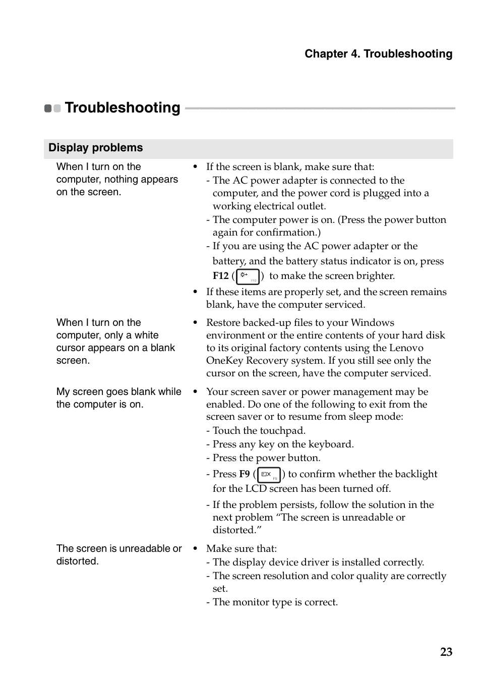 Troubleshooting | Lenovo S20-30 Notebook User Manual | Page 27 / 34