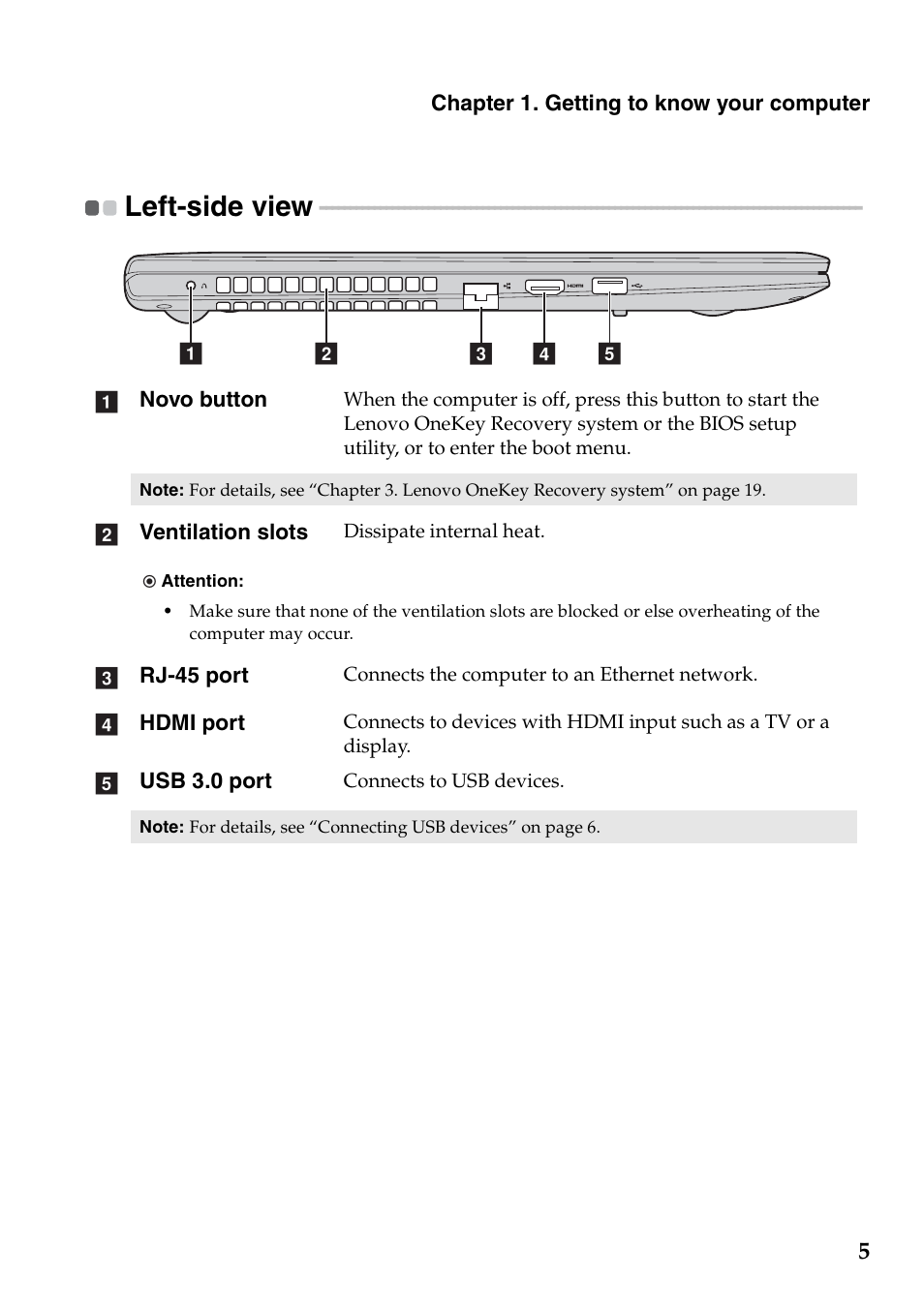 Left-side view | Lenovo IdeaPad S500 Touch Notebook User Manual | Page 11 / 36