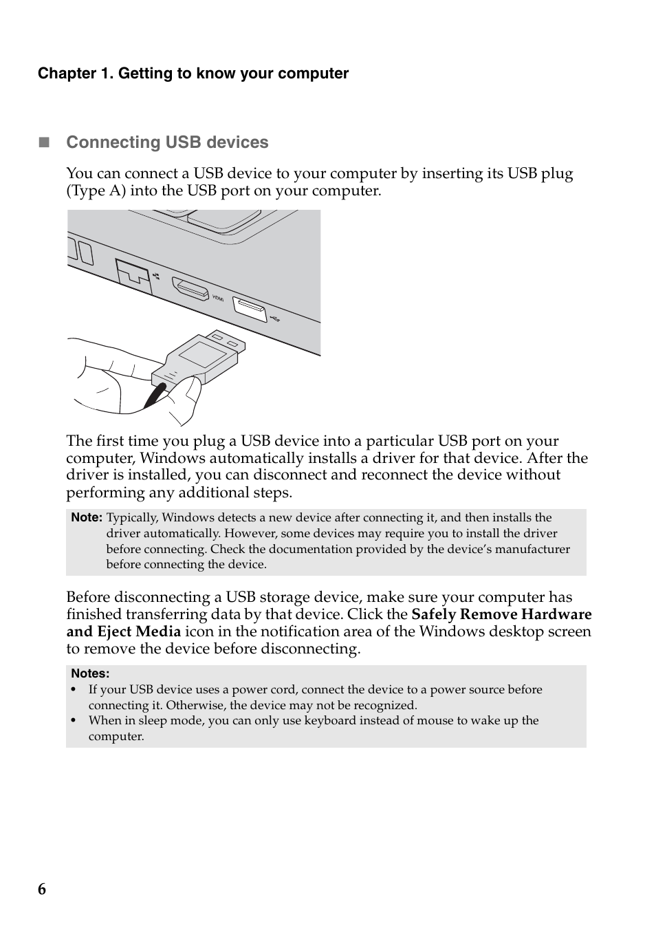 Connecting usb devices | Lenovo IdeaPad S500 Touch Notebook User Manual | Page 12 / 36