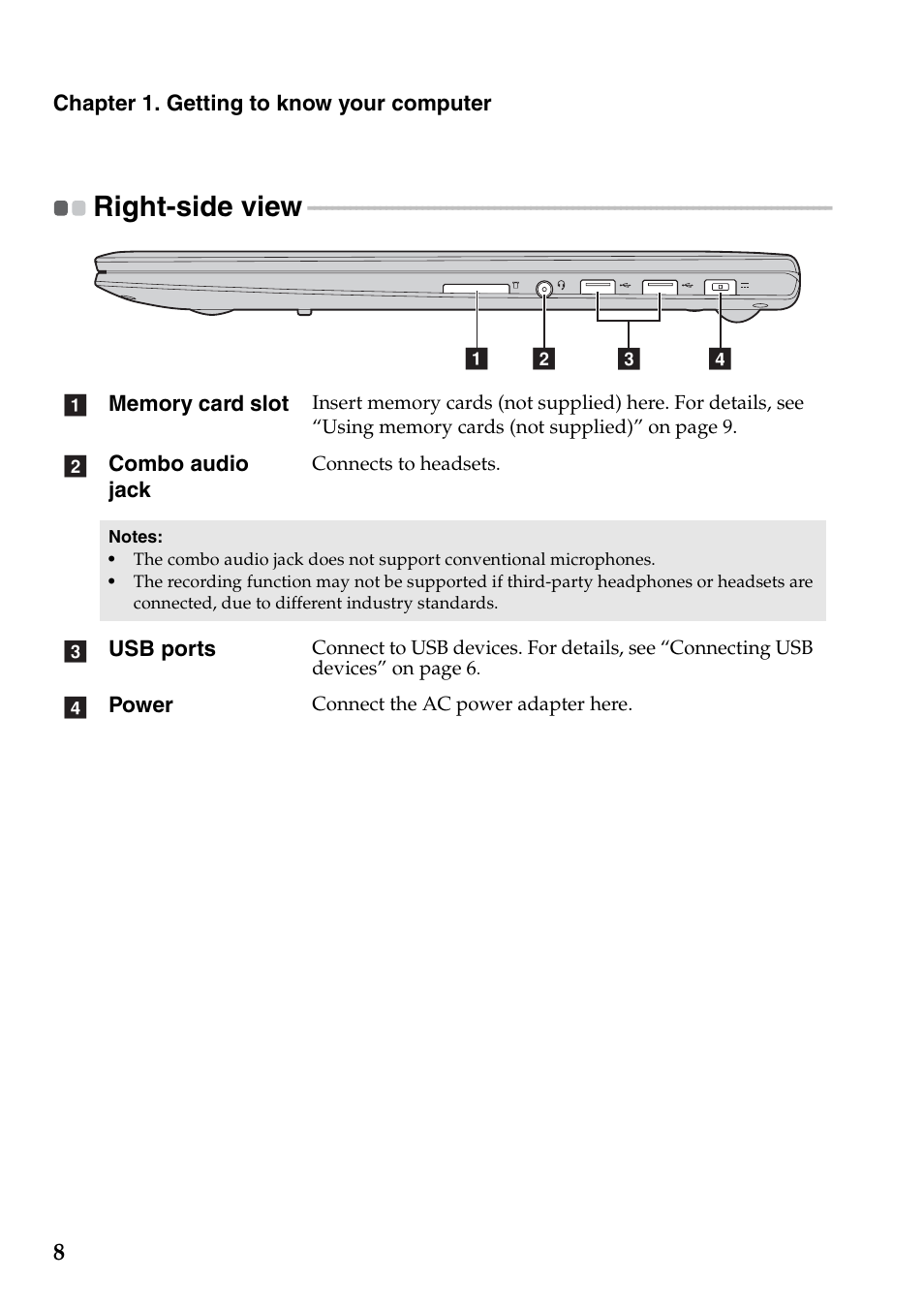 Right-side view | Lenovo IdeaPad S500 Touch Notebook User Manual | Page 14 / 36