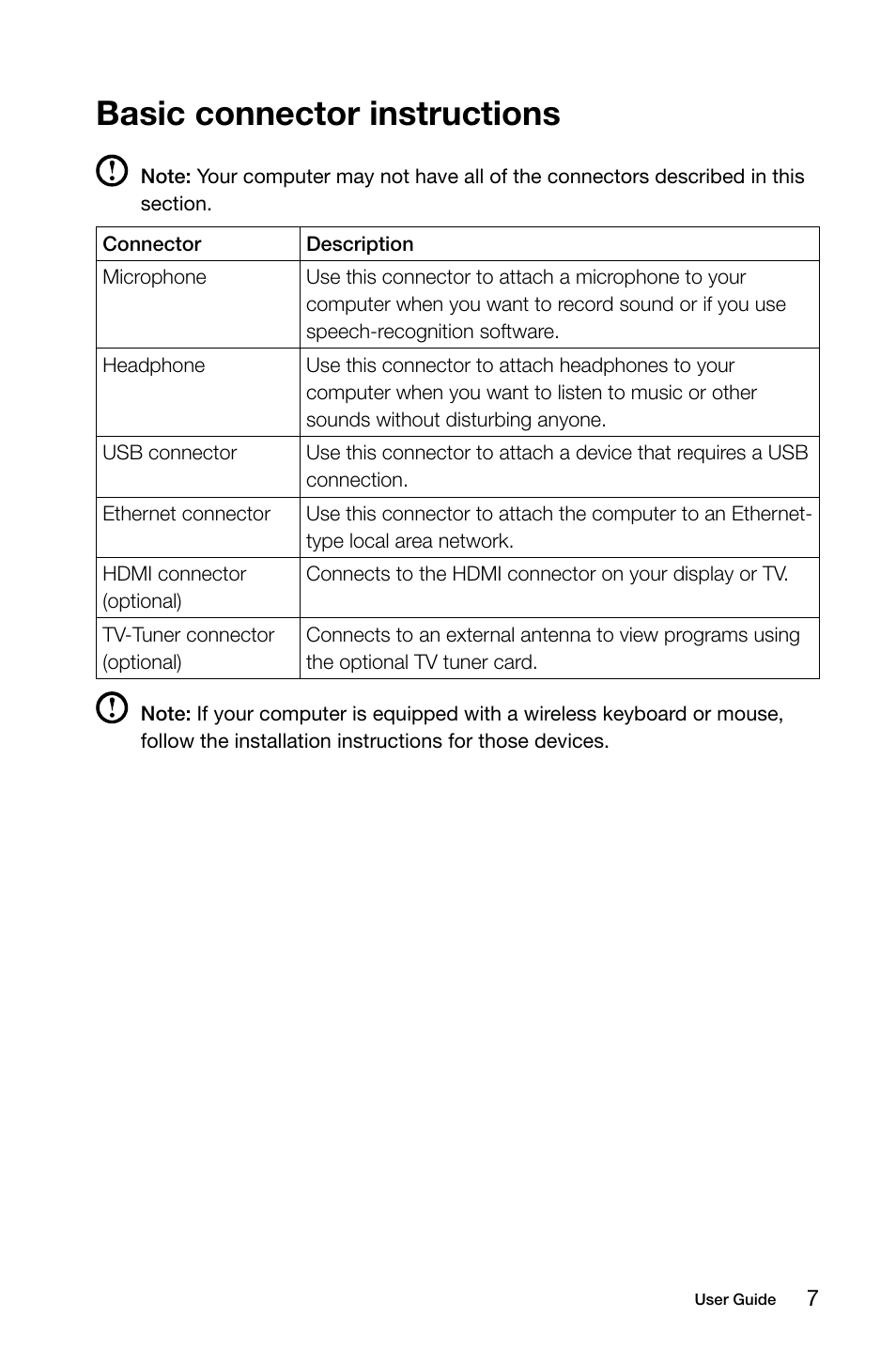 Basic connector instructions | Lenovo C360 All-in-One User Manual | Page 12 / 61