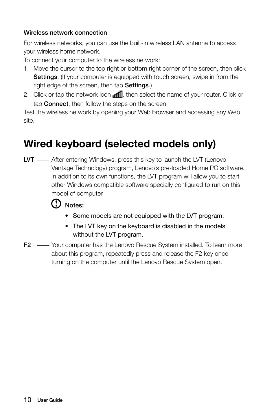 Wired keyboard (selected models only) | Lenovo C360 All-in-One User Manual | Page 15 / 61
