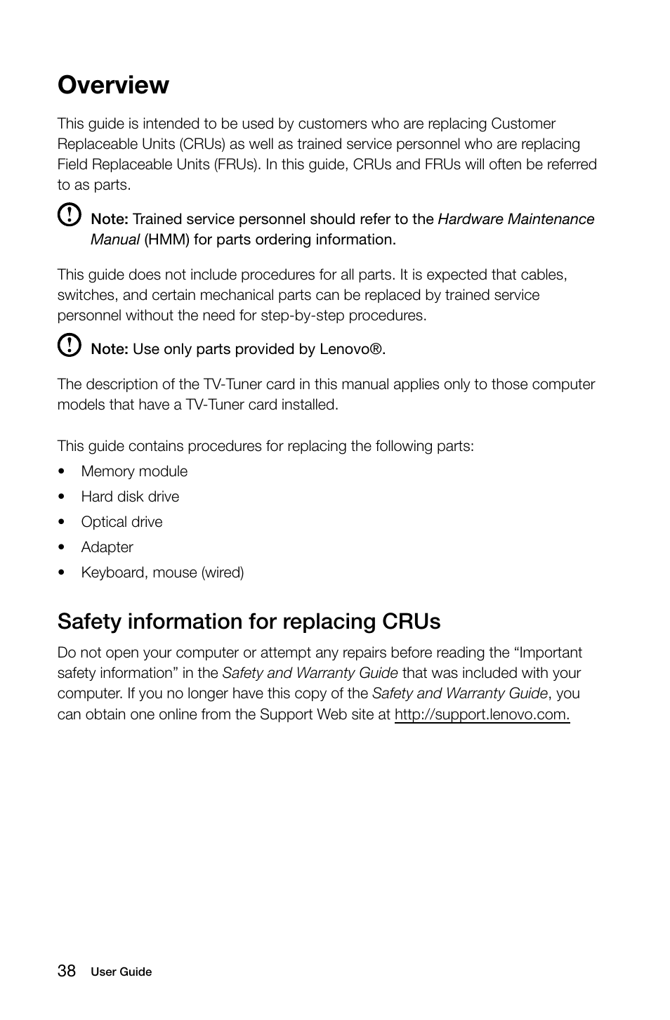 Overview, Safety information for replacing crus | Lenovo C360 All-in-One User Manual | Page 43 / 61