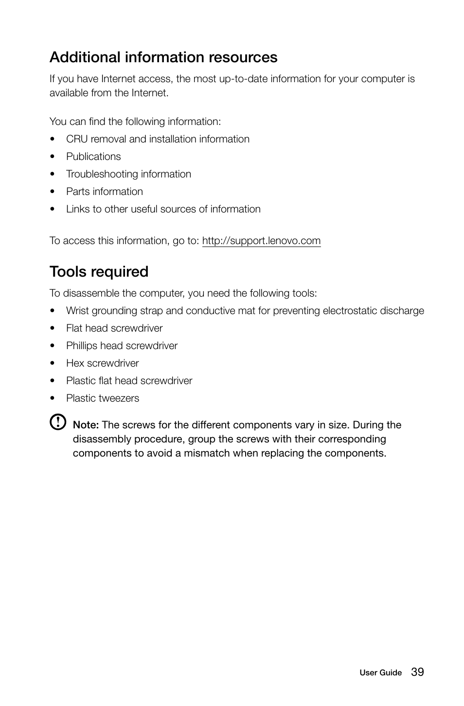 Additional information resources, Tools required | Lenovo C360 All-in-One User Manual | Page 44 / 61