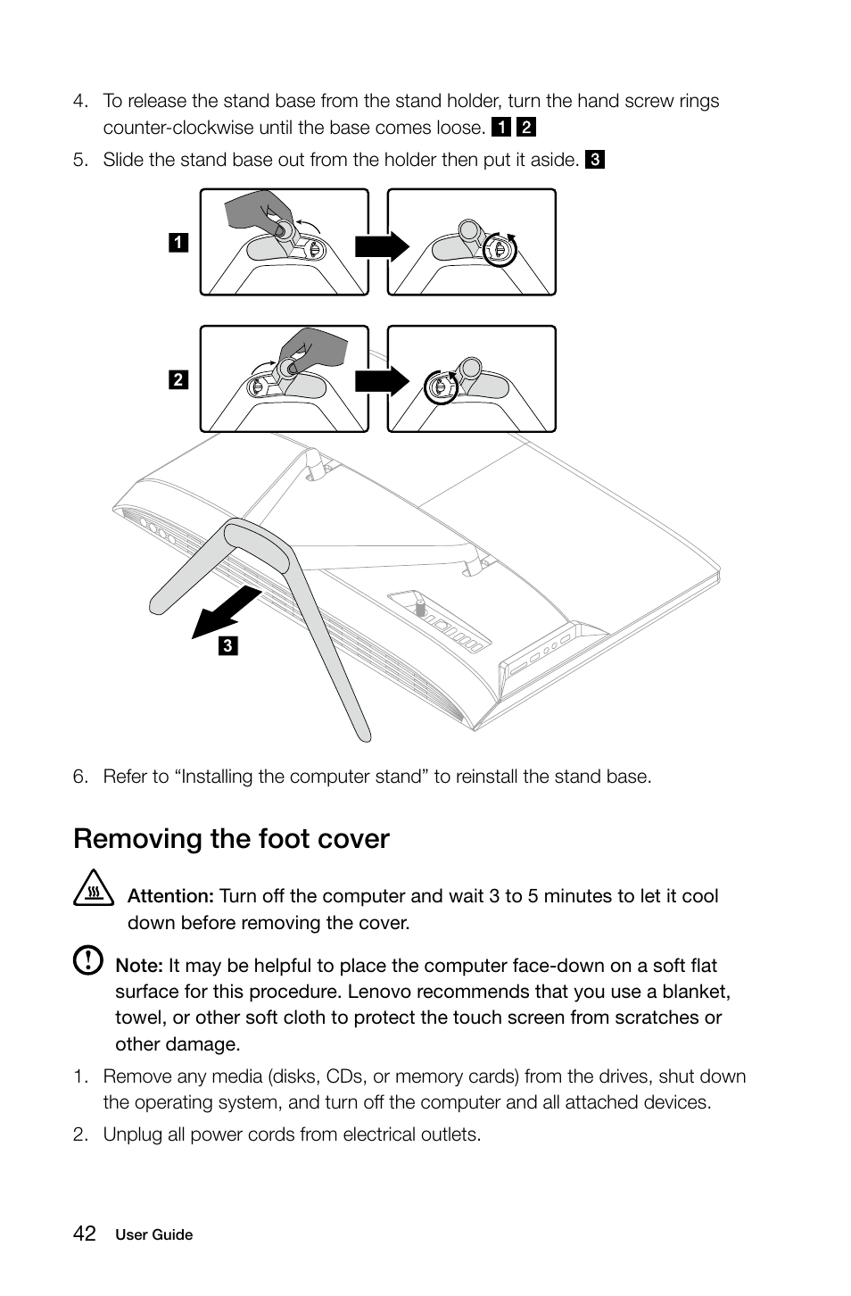 Removing the foot cover | Lenovo C360 All-in-One User Manual | Page 47 / 61