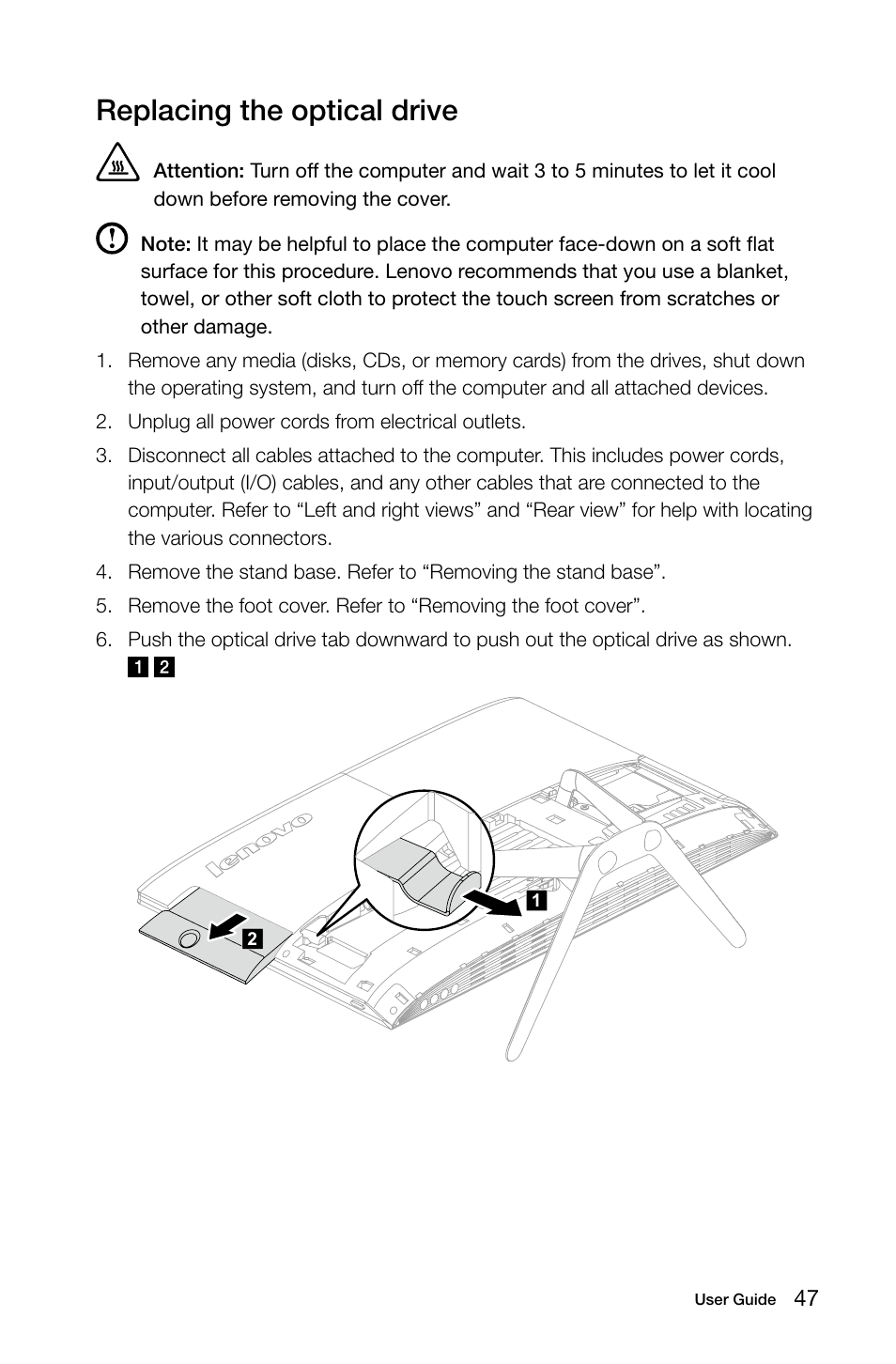 Replacing the optical drive | Lenovo C360 All-in-One User Manual | Page 52 / 61