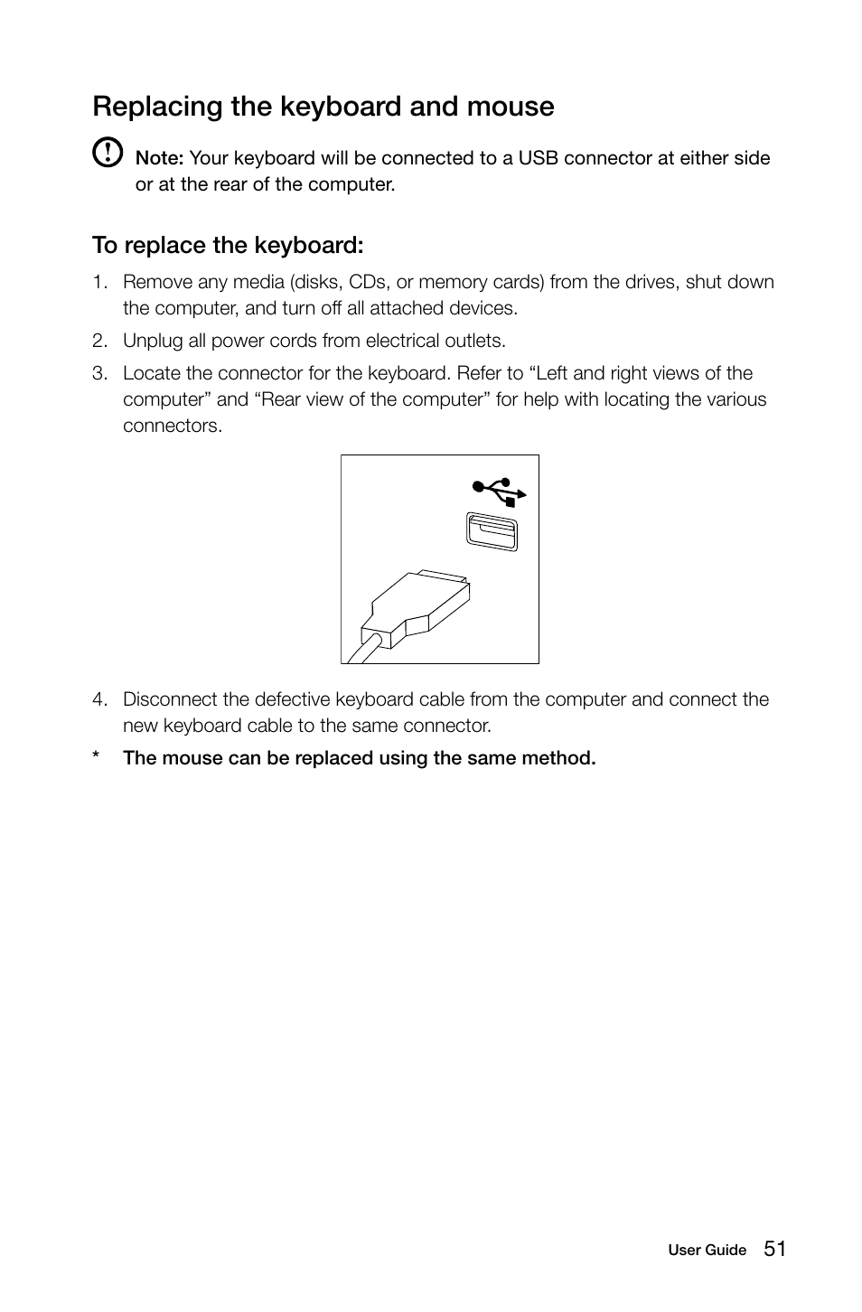 Replacing the keyboard and mouse | Lenovo C360 All-in-One User Manual | Page 56 / 61