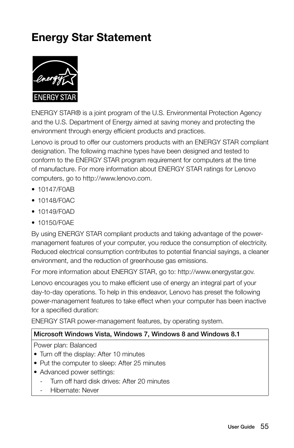 Energy star statement | Lenovo C360 All-in-One User Manual | Page 60 / 61