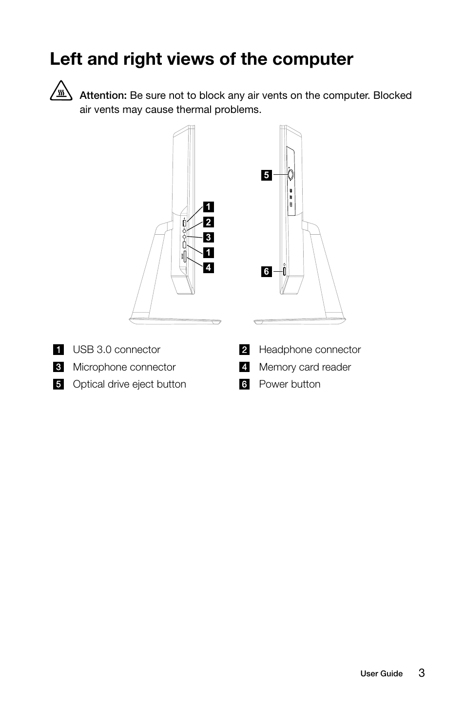 Left and right views of the computer | Lenovo C360 All-in-One User Manual | Page 8 / 61