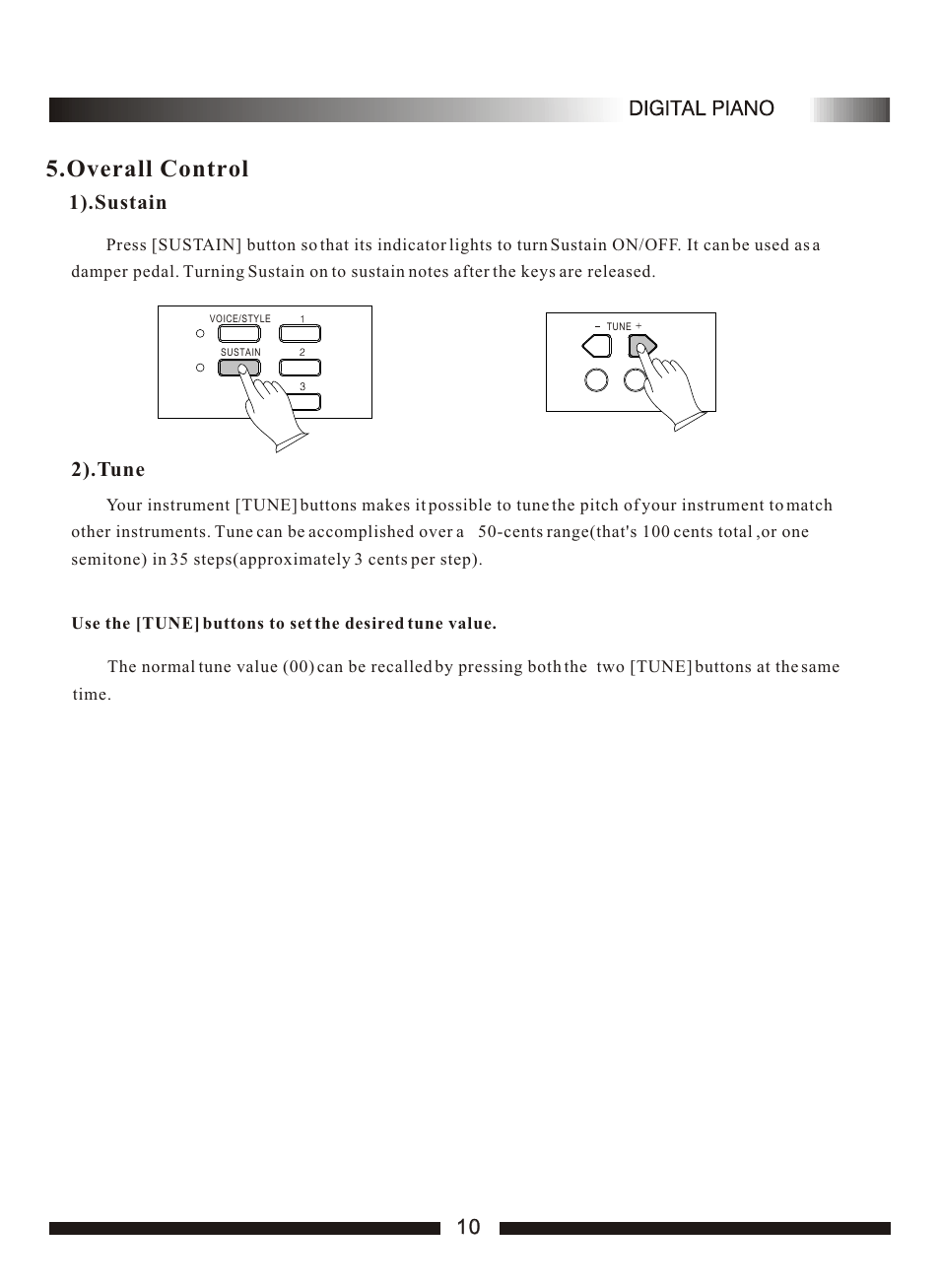 Т³гж 12, Overall control, 1).sustain | 2).tune | Adagio Teas PDP100 User Manual | Page 12 / 26