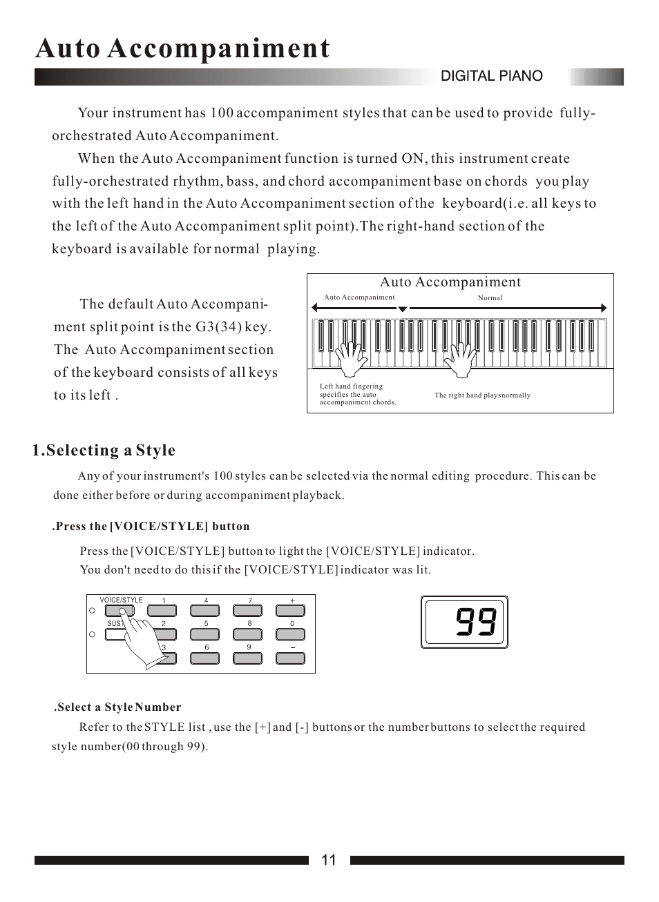 Т³гж 13, Auto accompaniment, Selecting a style | Adagio Teas PDP100 User Manual | Page 13 / 26