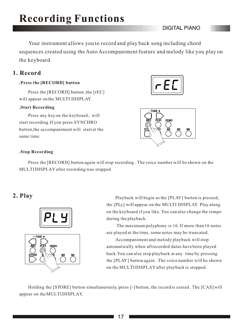 Т³гж 19, Recording functions, Record | Play | Adagio Teas PDP100 User Manual | Page 19 / 26