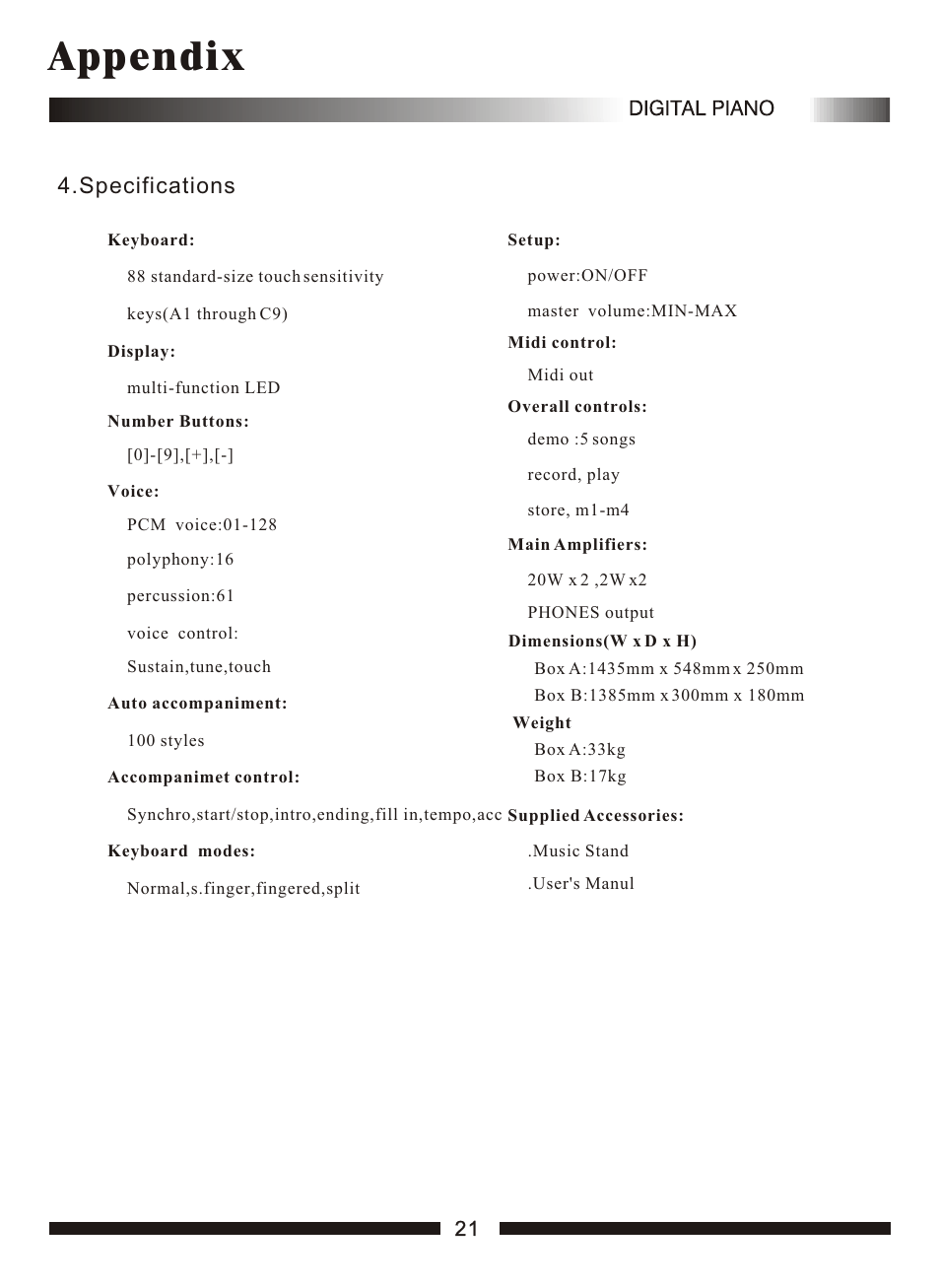 Т³гж 23, Appendix, Specifications | Adagio Teas PDP100 User Manual | Page 23 / 26