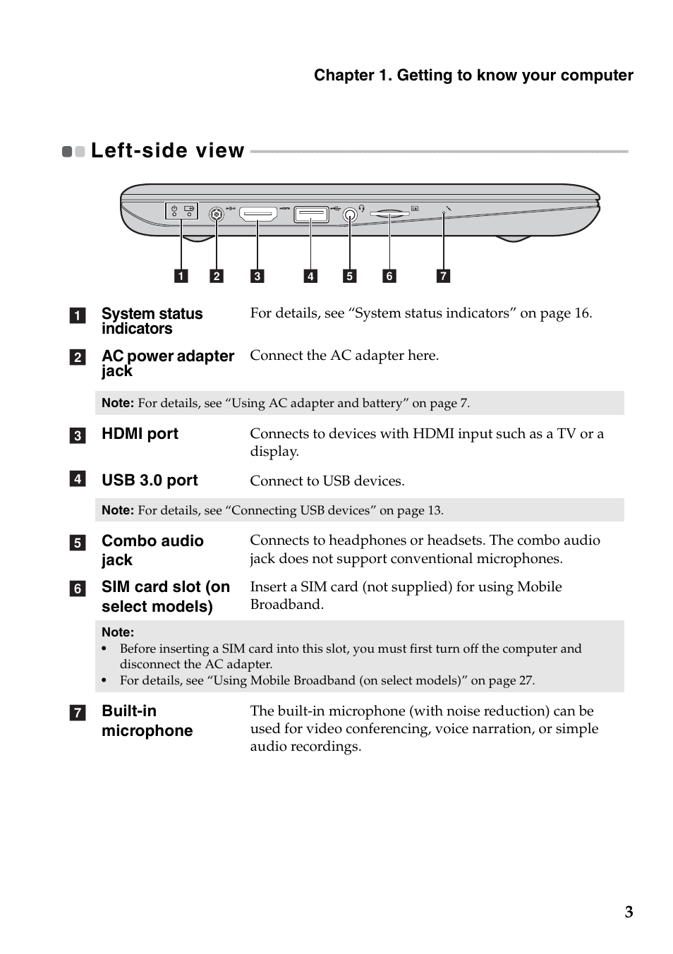 Left-side view | Lenovo IdeaPad S200 User Manual | Page 7 / 45