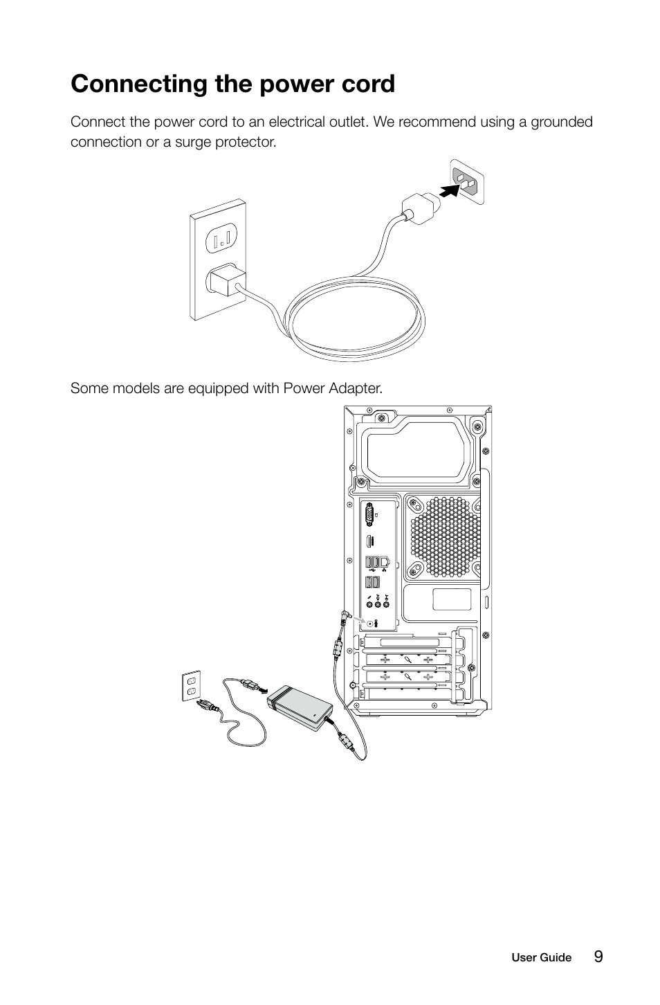 Connecting the power cord | Lenovo H505 Desktop User Manual | Page 14 / 59