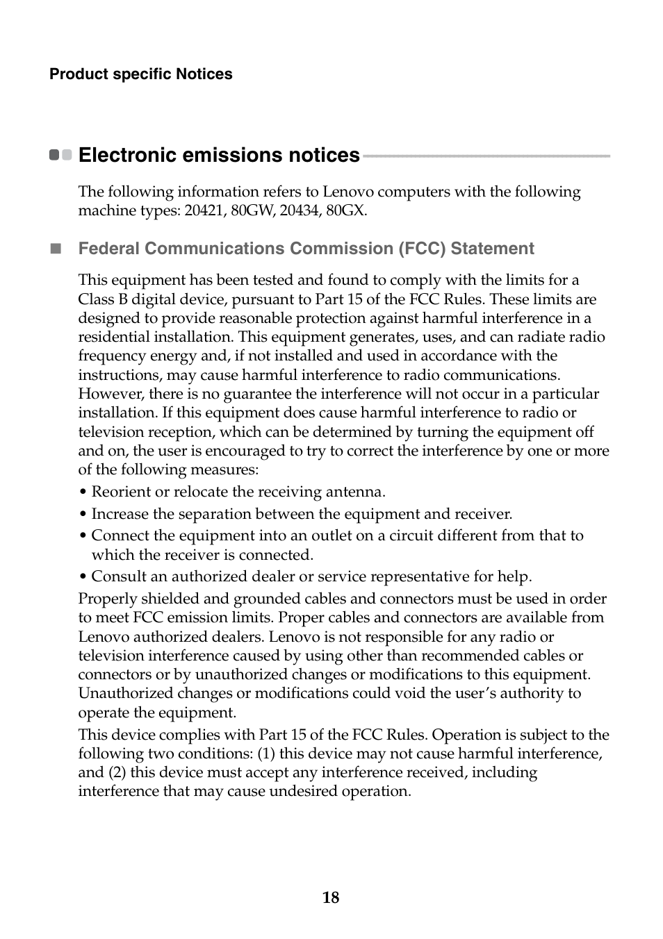 Electronic emissions notices | Lenovo S20-30 Notebook User Manual | Page 18 / 24