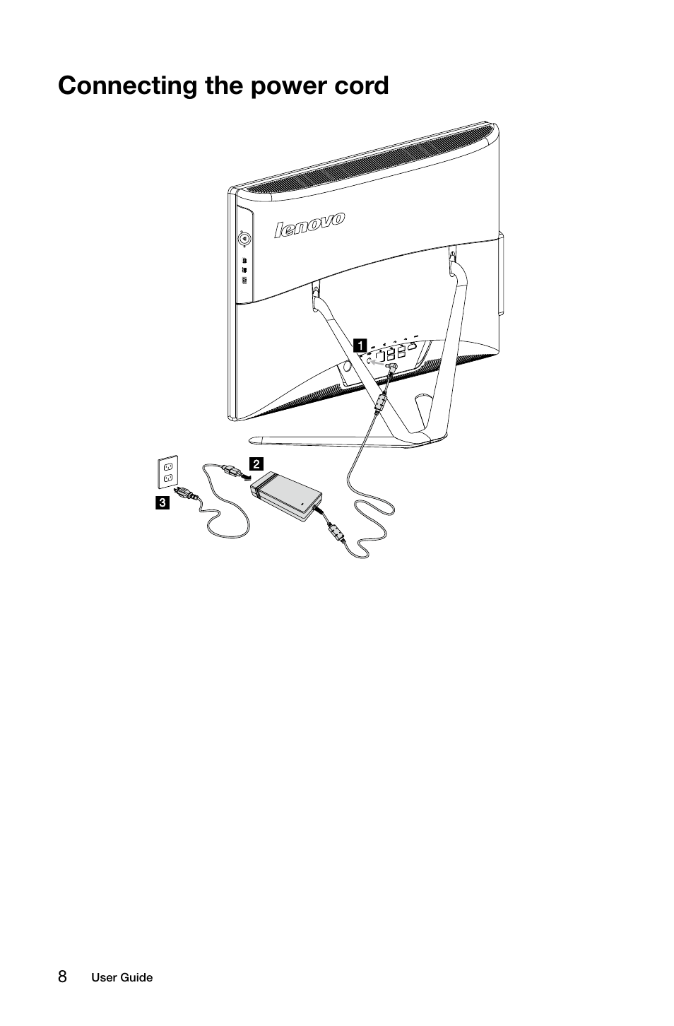 Connecting the power cord | Lenovo C445 All-in-One User Manual | Page 13 / 49