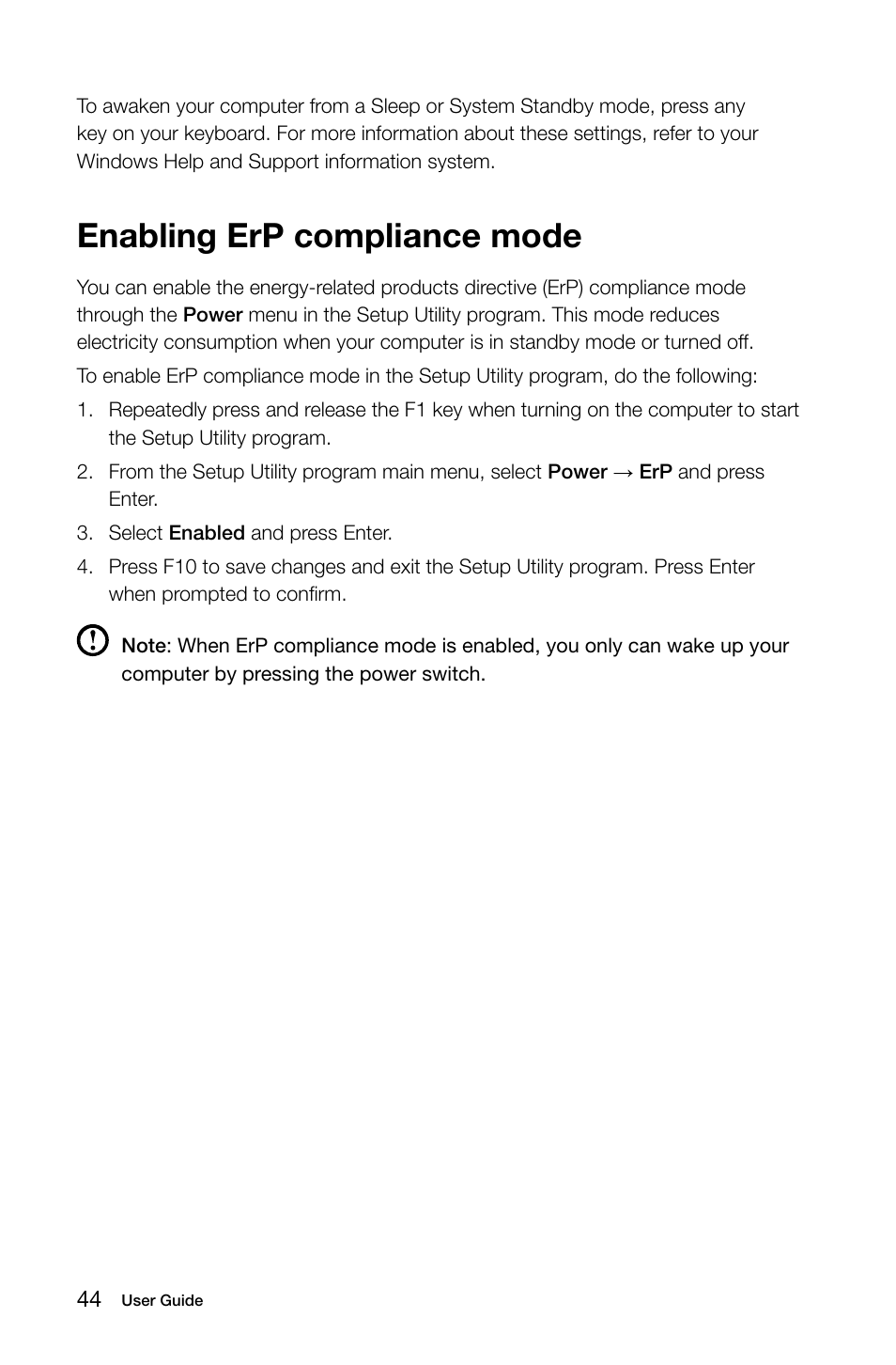 Enabling erp compliance mode | Lenovo C445 All-in-One User Manual | Page 49 / 49