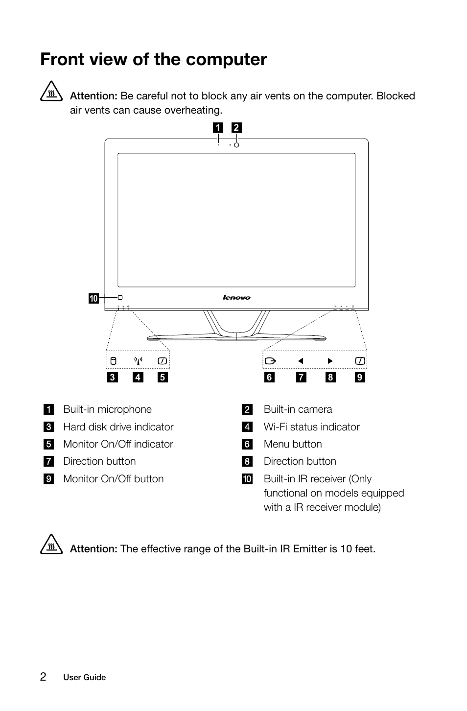 Front view of the computer | Lenovo C445 All-in-One User Manual | Page 7 / 49