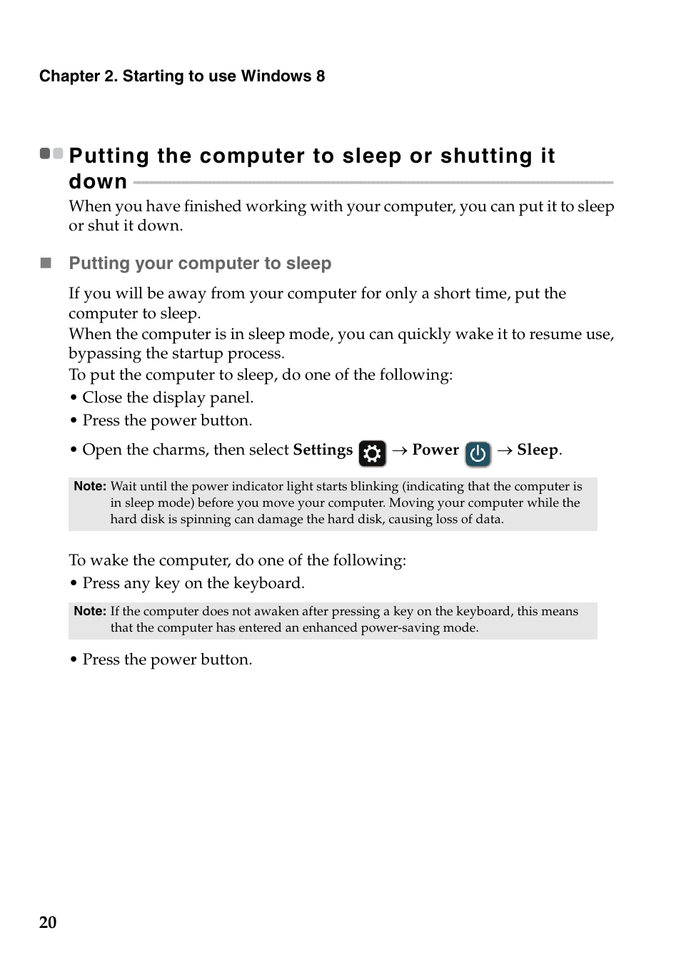 Putting the computer to sleep or shutting it down | Lenovo G500s Touch Notebook User Manual | Page 24 / 48