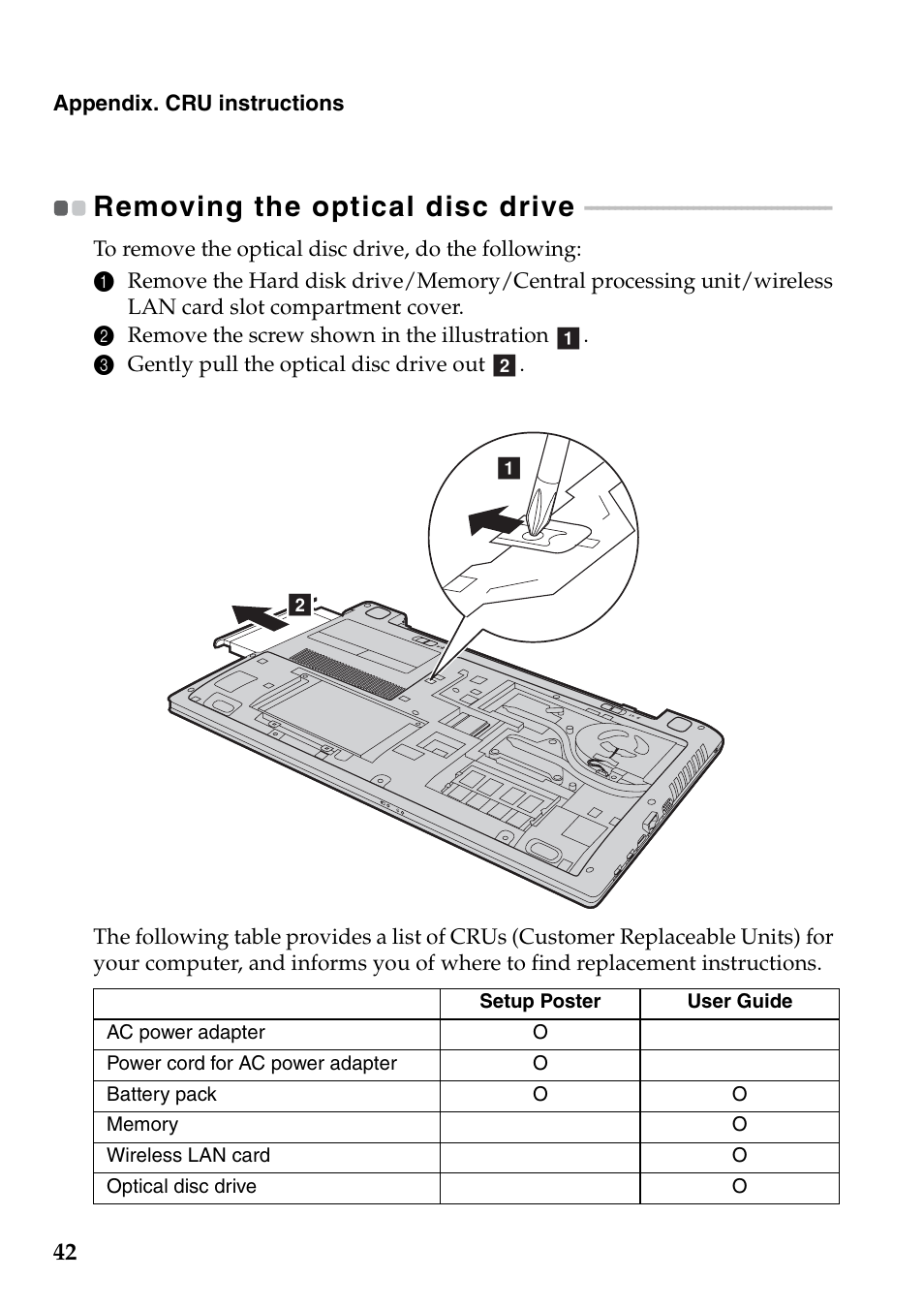 Removing the optical disc drive | Lenovo G500s Touch Notebook User Manual | Page 46 / 48