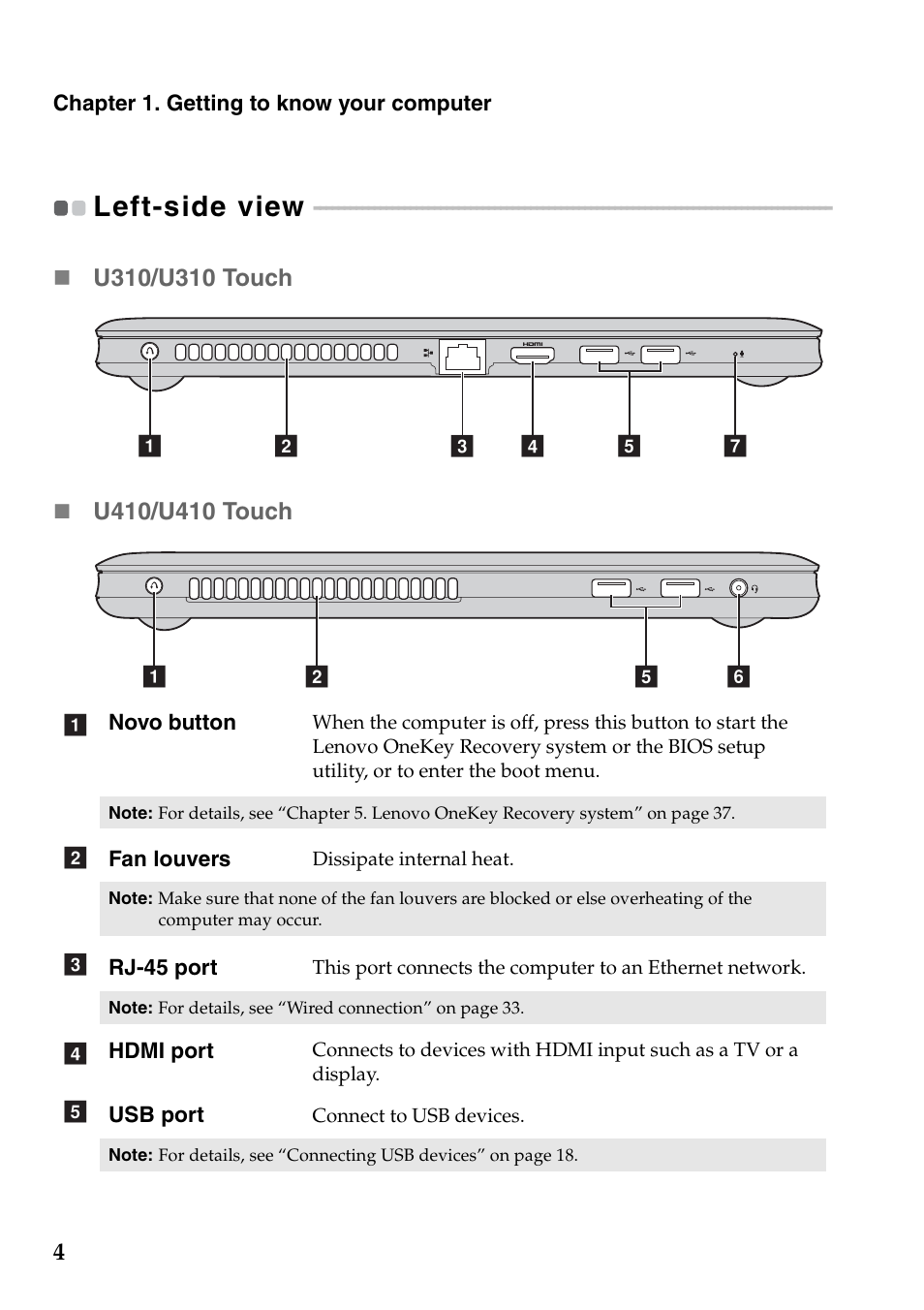 Left-side view | Lenovo IdeaPad U310 Touch Notebook User Manual | Page 8 / 52