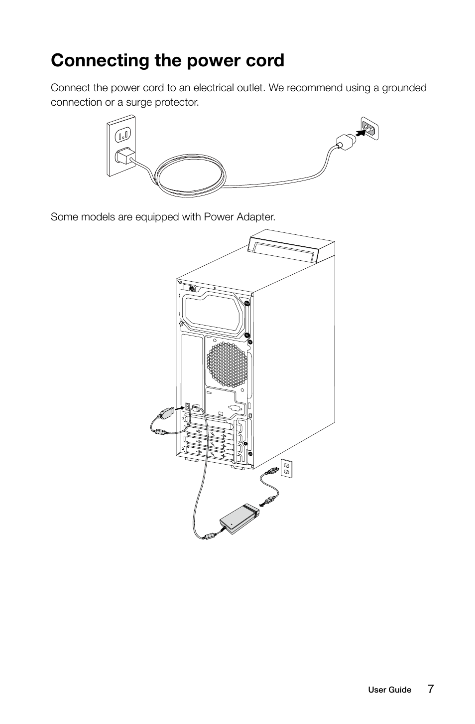 Connecting the power cord | Lenovo E50-00 Desktop User Manual | Page 12 / 53