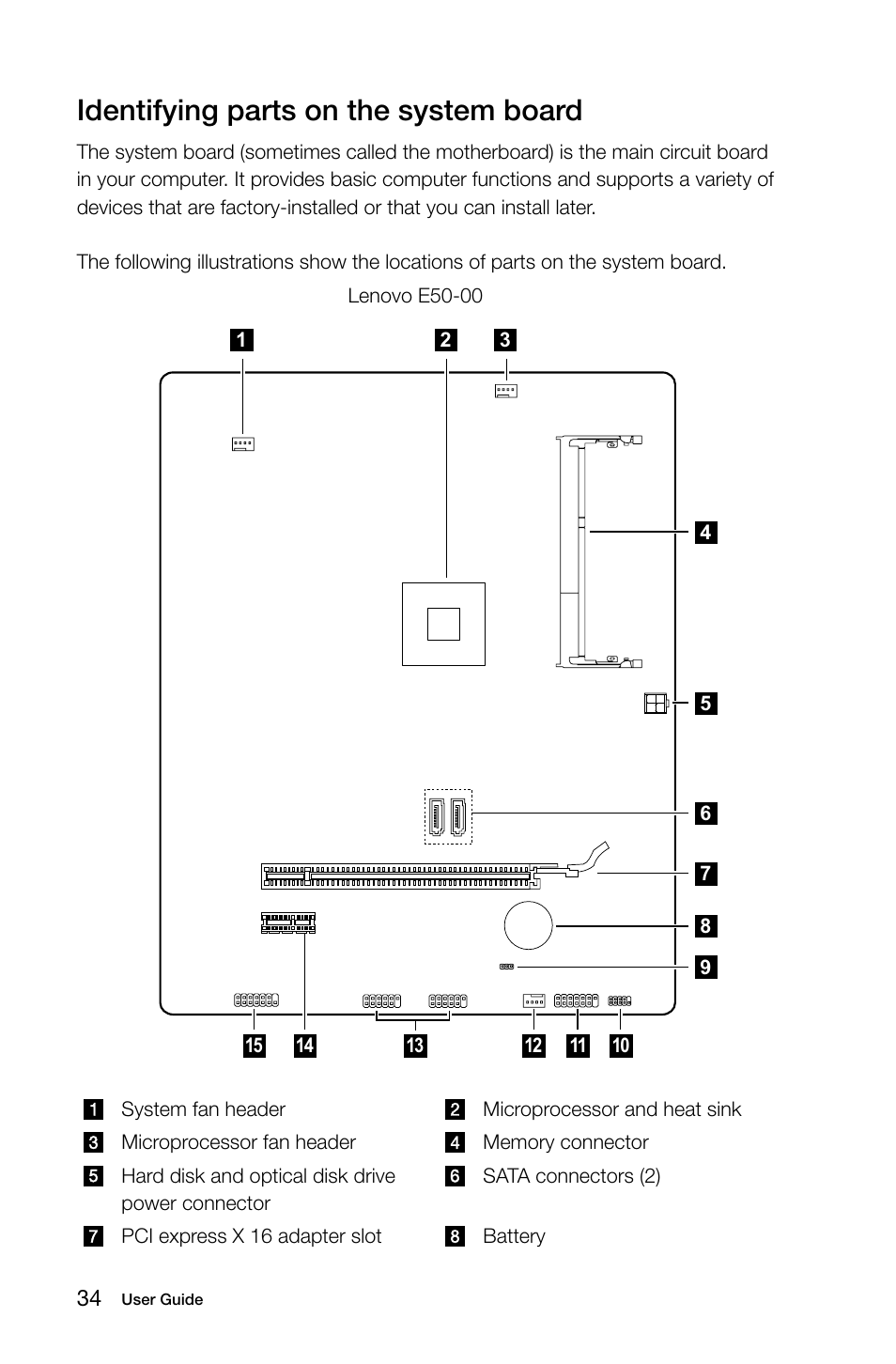 Identifying parts on the system board | Lenovo E50-00 Desktop User Manual | Page 39 / 53