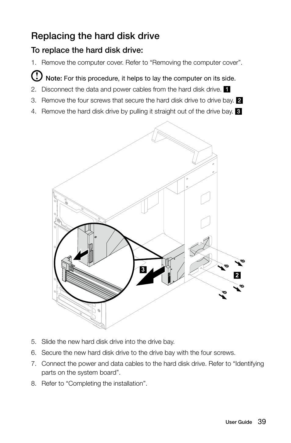 Replacing the hard disk drive | Lenovo E50-00 Desktop User Manual | Page 44 / 53