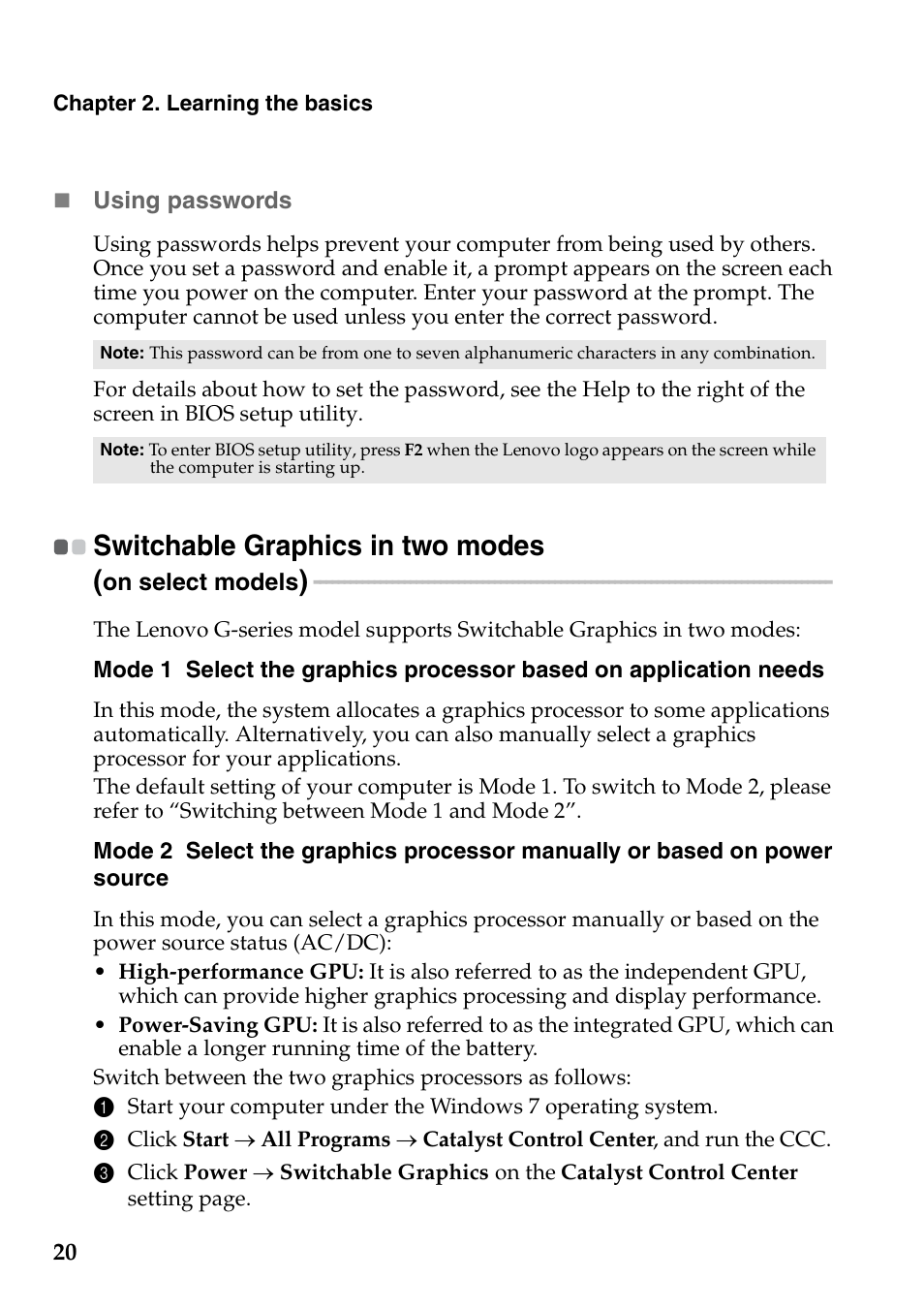 Switchable graphics in two modes | Lenovo G770 Notebook User Manual | Page 24 / 51