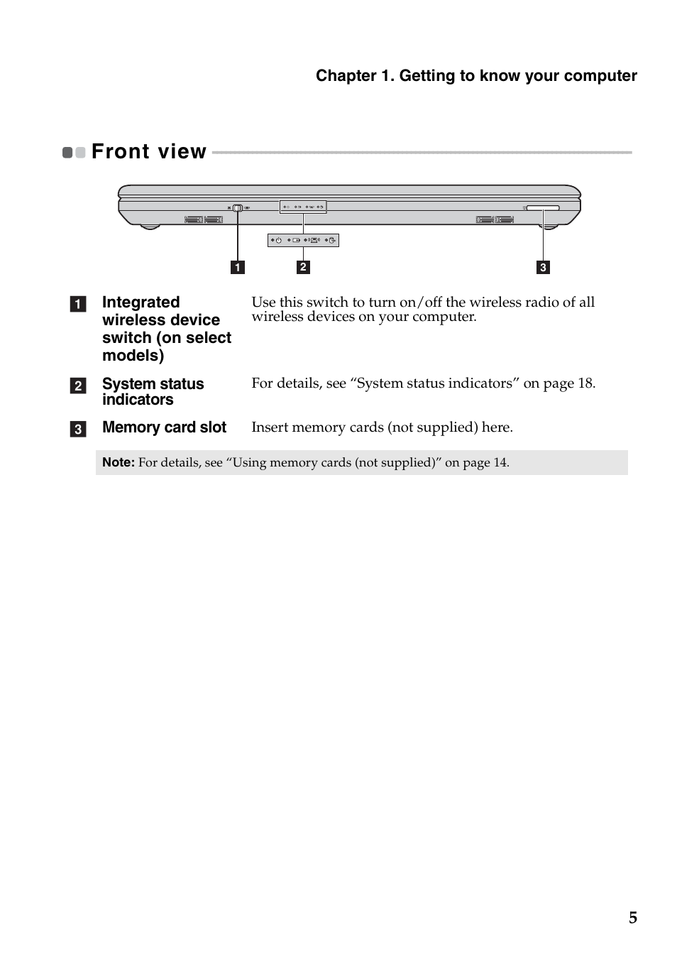 Front view | Lenovo G770 Notebook User Manual | Page 9 / 51