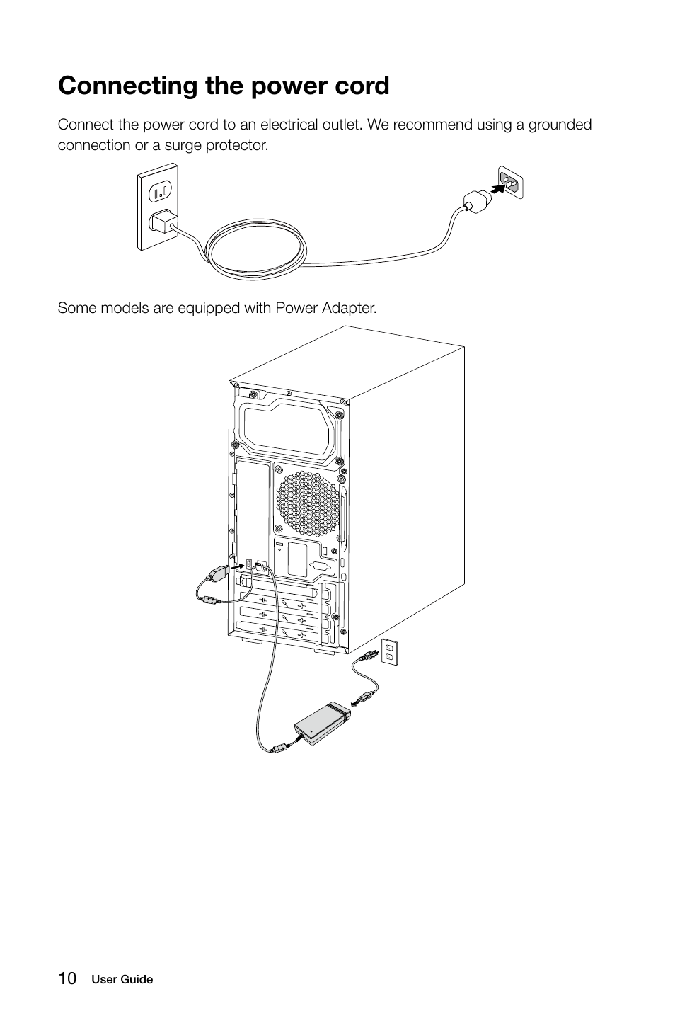 Connecting the power cord | Lenovo H50-50 Desktop User Manual | Page 15 / 63