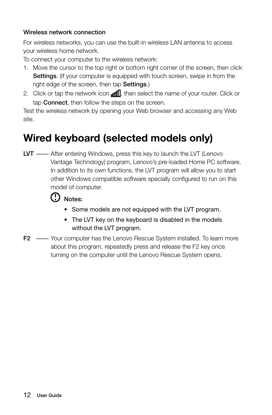 Wired keyboard (selected models only) | Lenovo H50-50 Desktop User Manual | Page 17 / 63