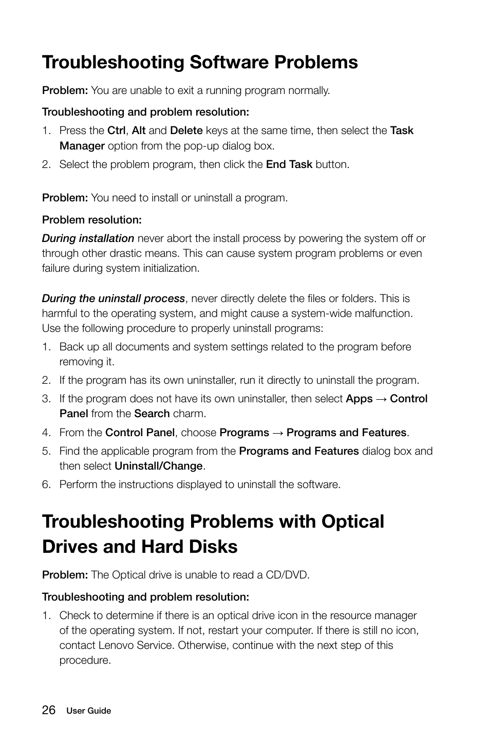 Troubleshooting software problems | Lenovo H50-50 Desktop User Manual | Page 31 / 63