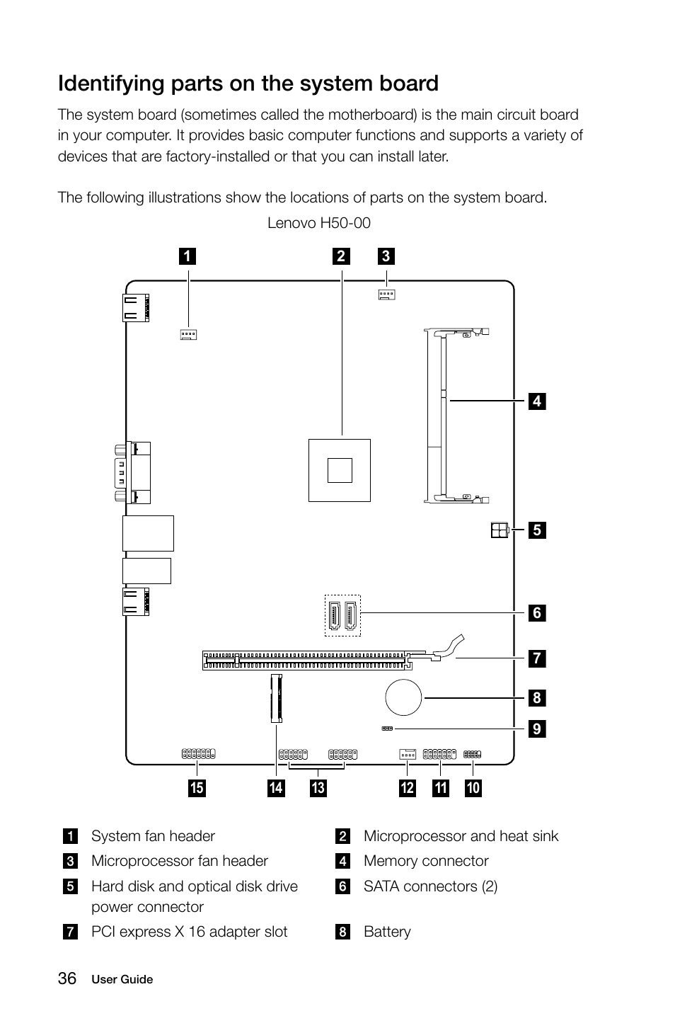 Identifying parts on the system board | Lenovo H50-50 Desktop User Manual | Page 41 / 63